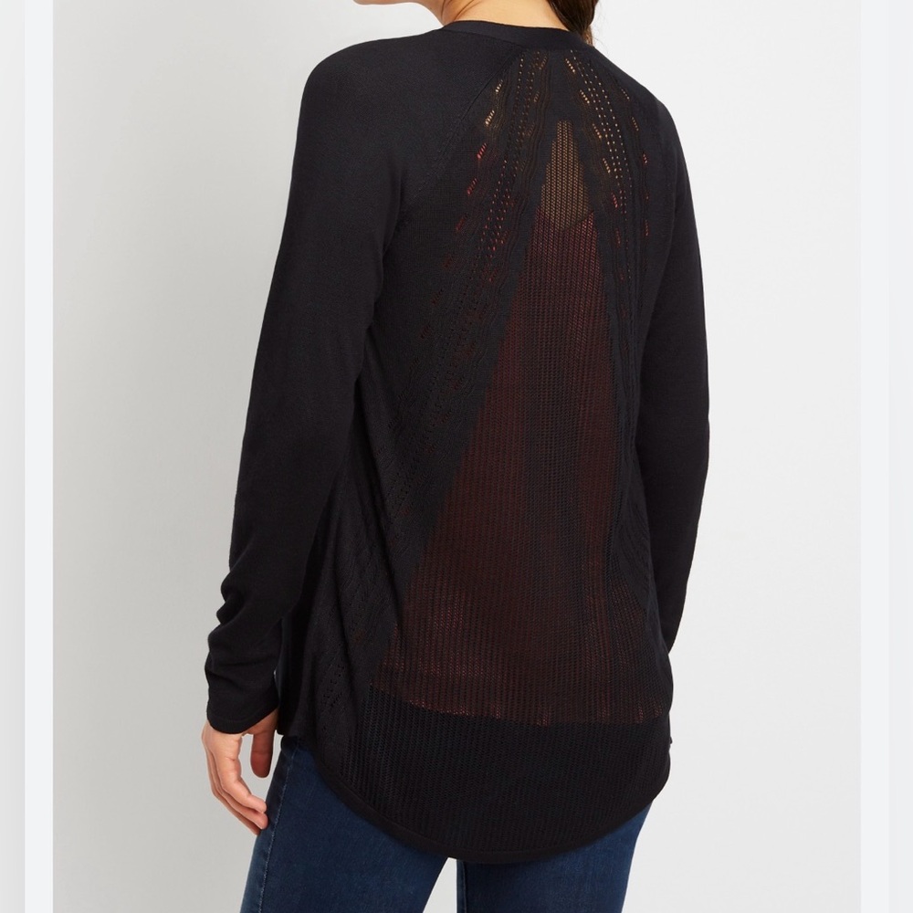 Maurices Long Sleeve Pointelle Back Open Front Cardigan Sweater Black Small